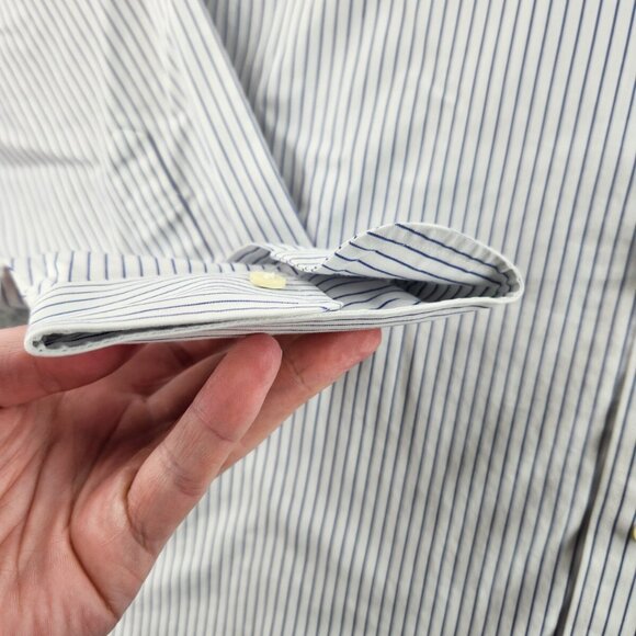 Brooks Brothers Non-Iron Blue 16 36 Cotton Point Slim Striped Shirt Button Up - Picture 12 of 16